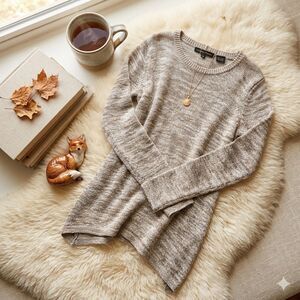Jeanne Pierre 100% Cotton Marled Knit Tunic Sweater Earth Tones Size Medium